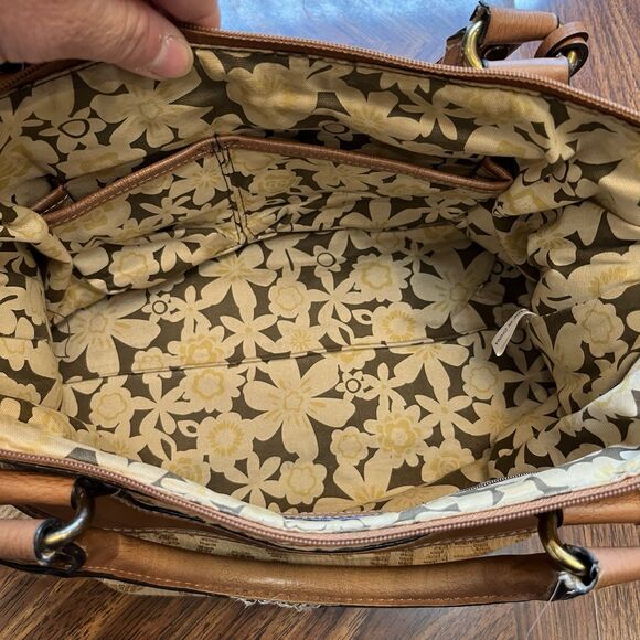 FOSSIL Vintage Tapestry Carpet Woven Leather Handbag Satchel Purse Bag - Picture 11 of 13
